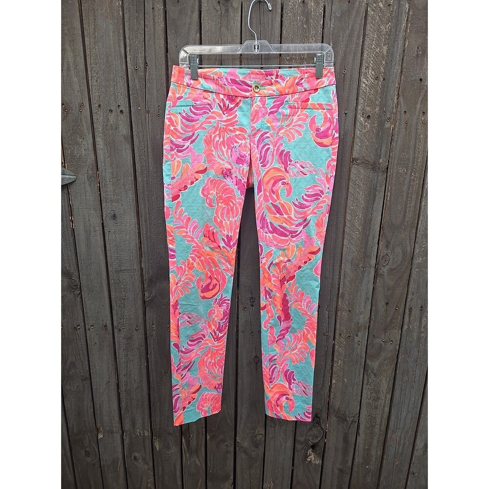 Lilly Pulitzer  Poolside Blue LOVE BIRDS KELLY PANTS Skinny  Stretch Size 2